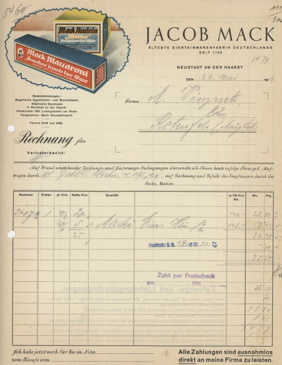 Firma M. Winzrieth (Kaufhaus)an Jacob Mack KG- Rechnung - 30.09.1933