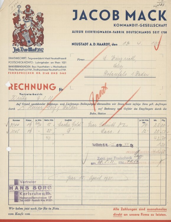 Firma M. Winzrieth (Kaufhaus)an Jacob Mack KG- Rechnung -...