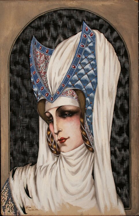 Unbekannter Künstler (Luly?) - Kopf einer Frau - Gouache auf Papier - 1931