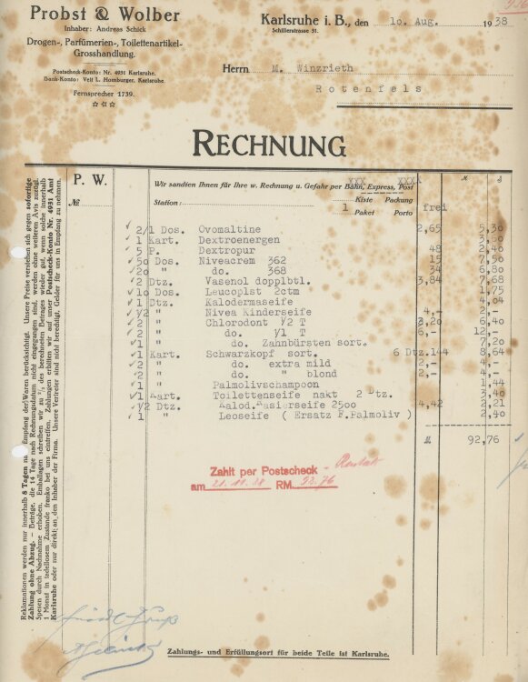 Firma M. Winzrieth (Kaufhaus)an Probst & Wolber...