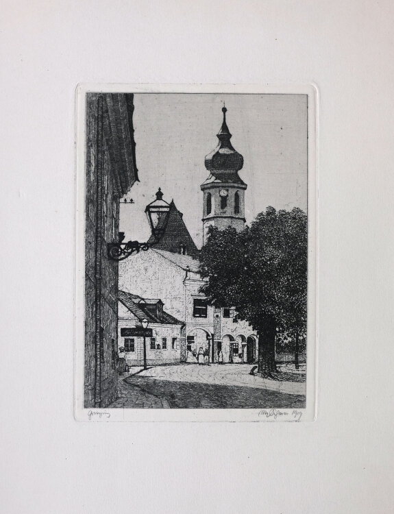 Max von Scherer - Pfarrkirche in Grinzing - 1919 - Radierung auf leichtem Karton