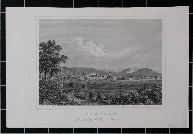 J. Umbach - Panoramaansicht von Rastadt (Rastatt) - o.J. - Stahlstich