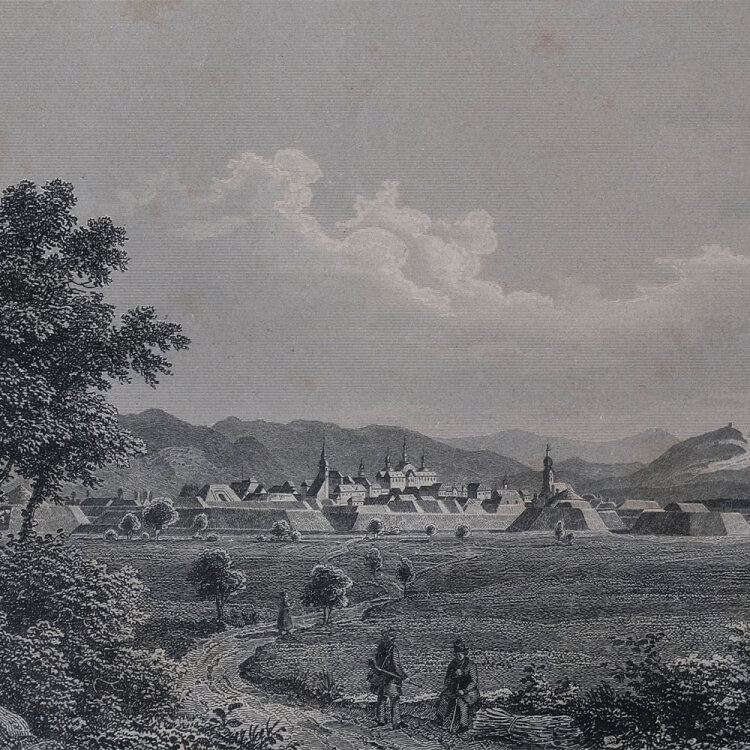 J. Umbach - Panoramaansicht von Rastadt (Rastatt) - o.J. - Stahlstich