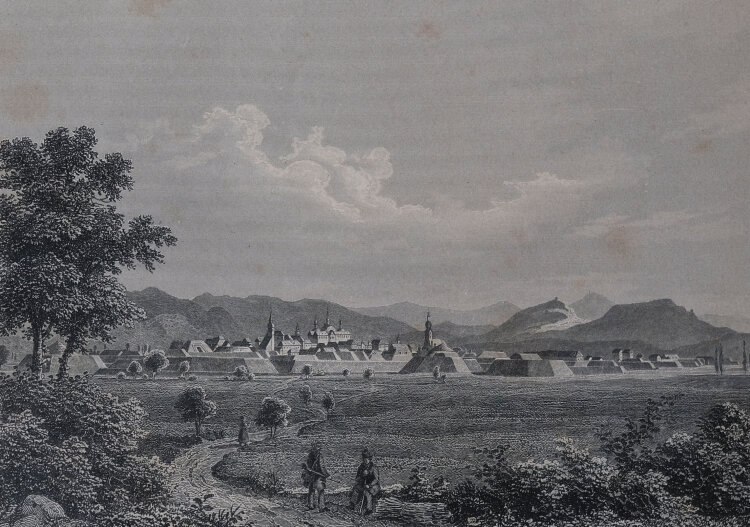 J. Umbach - Panoramaansicht von Rastadt (Rastatt) - o.J. - Stahlstich