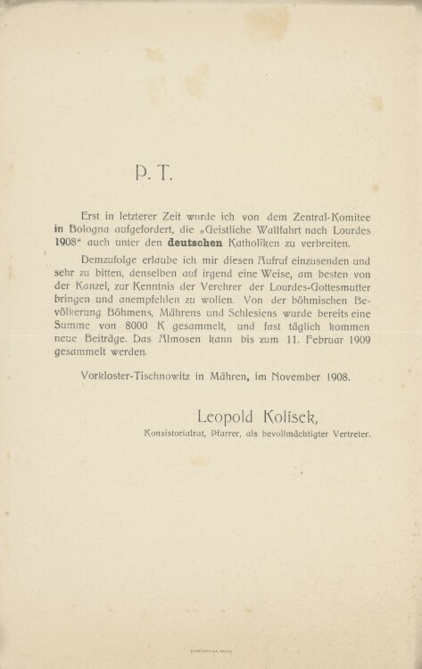 Leopold Kolisek, Konsistorialrat - Werbung - 1908