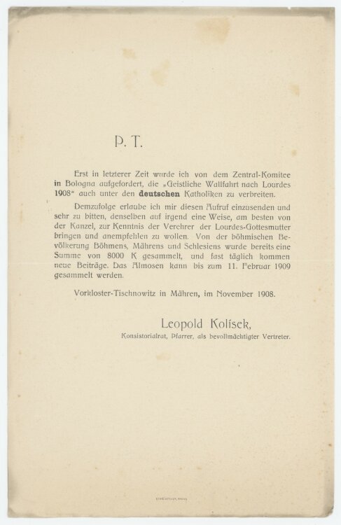 Leopold Kolisek, Konsistorialrat - Werbung - 1908