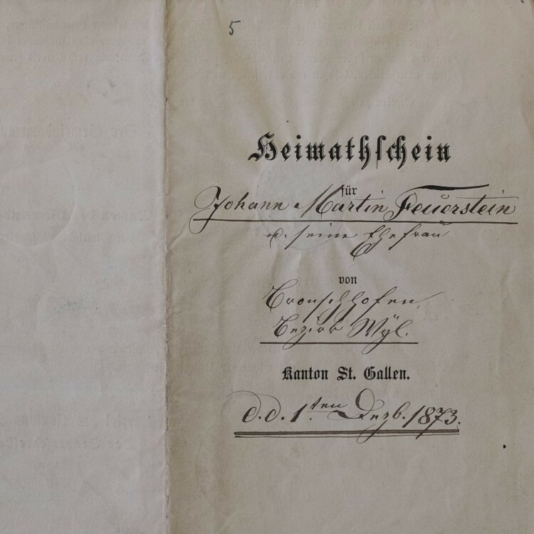 Johann Martin Feuerstein - Heimatschein - 05.12.1873