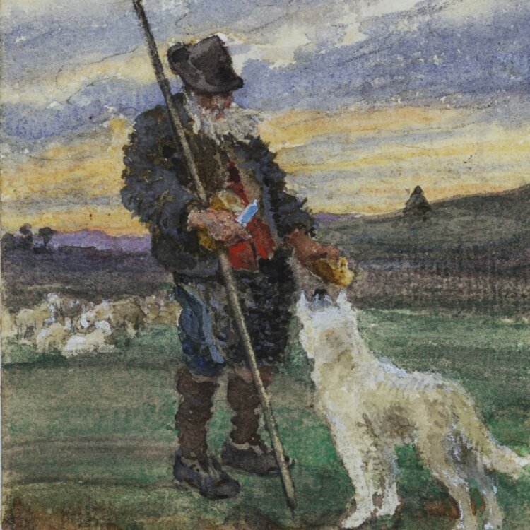 Unbekannt - Hirte mit Hund - o. J. - Aquarell