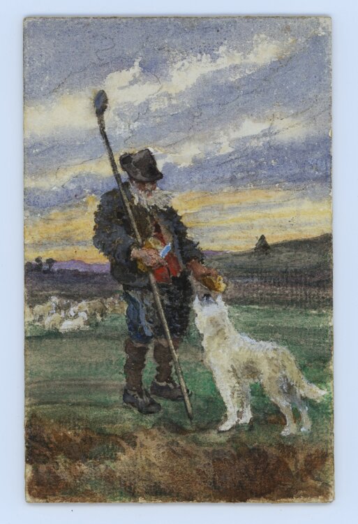 Unbekannt - Hirte mit Hund - o. J. - Aquarell