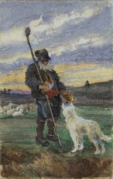 Unbekannt - Hirte mit Hund - o. J. - Aquarell