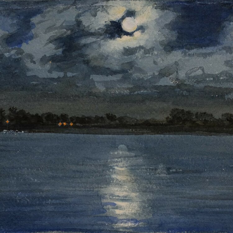 Unbekannt - Seestück bei Nacht - o. J. - Aquarell, Kreide