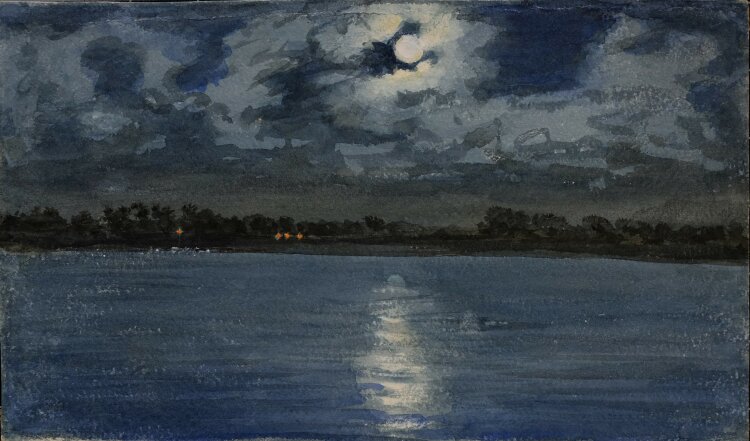 Unbekannt - Seestück bei Nacht - o. J. - Aquarell, Kreide