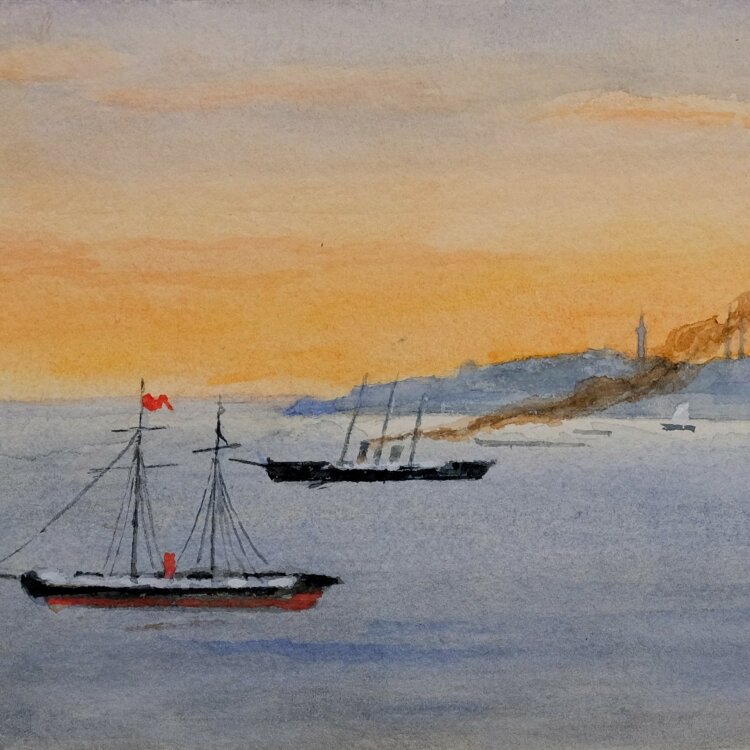 Unbekannt - Boote im Morgenlicht - o. J. - Aquarell