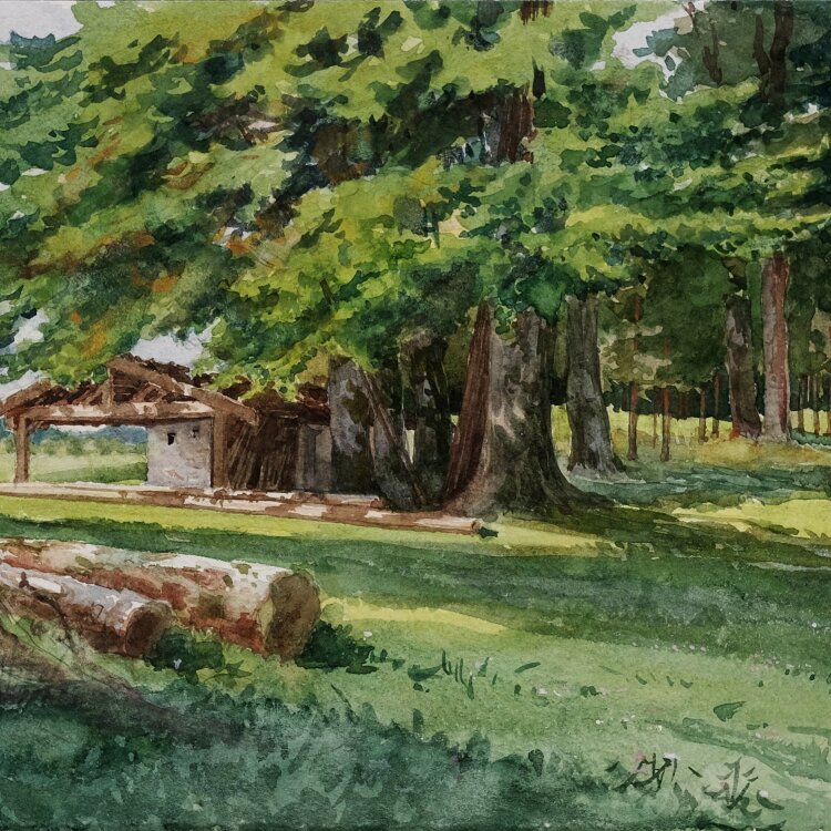 Unbekannt - Hütte im Wald - o. J. - Aquarell