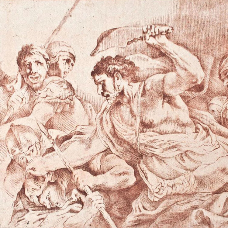 Francesco La Marra nach Luca Giordano - Samson erschlägt einen Philister - undatiert - Aquaforte auf Büttenpapier