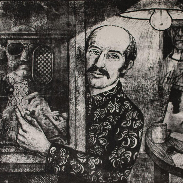 Peter Bläsche - Bildnis Volker Stelzmann - 1972 - Lithografie