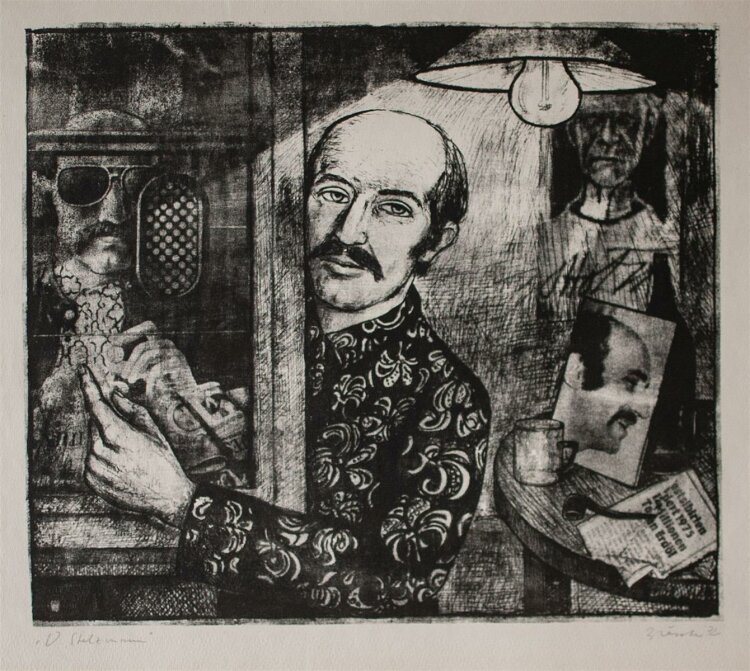 Peter Bläsche - Bildnis Volker Stelzmann - 1972 - Lithografie