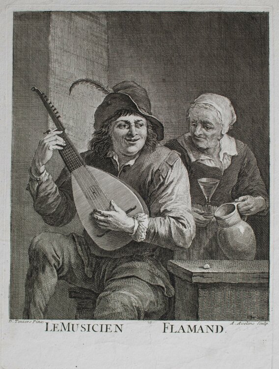 François-Antoine Aveline nach David Teniers - Le Musicien Flamand - undatiert - Kupferstich auf Büttenpapier