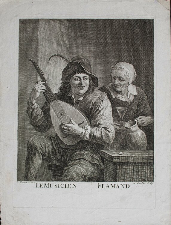 François-Antoine Aveline nach David Teniers - Le Musicien Flamand - undatiert - Kupferstich auf Büttenpapier