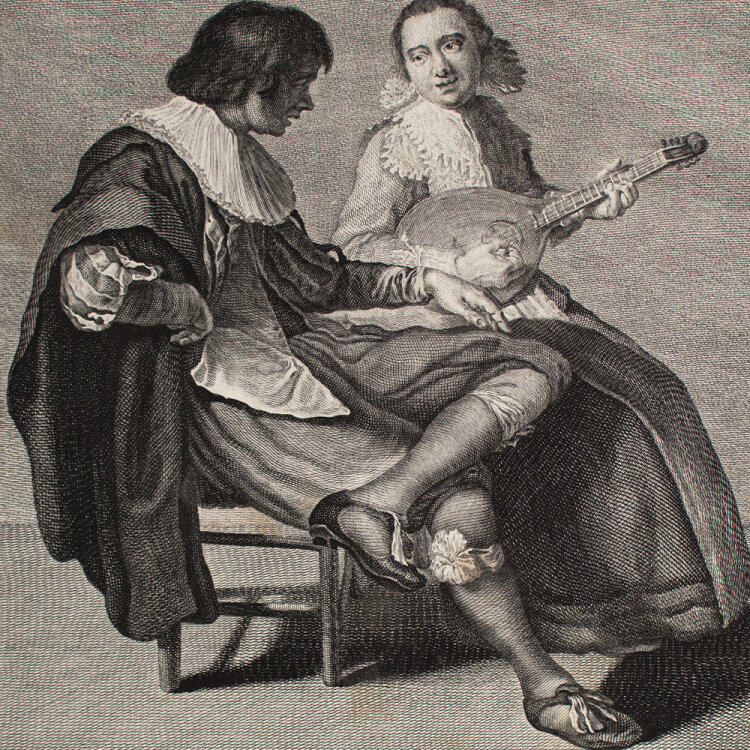 Pierre-Alexandre Aveline nach Jacon van Velsen - Le Musicien Espagnole - 1755 - Kupferstich auf Büttenpapier