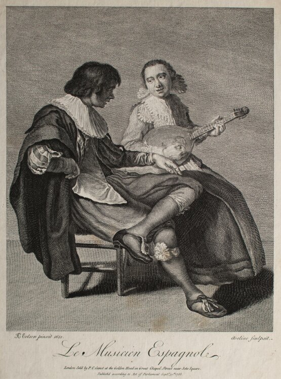 Pierre-Alexandre Aveline nach Jacon van Velsen - Le Musicien Espagnole - 1755 - Kupferstich auf Büttenpapier