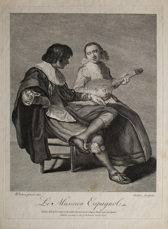 Pierre-Alexandre Aveline nach Jacon van Velsen - Le Musicien Espagnole - 1755 - Kupferstich auf Büttenpapier