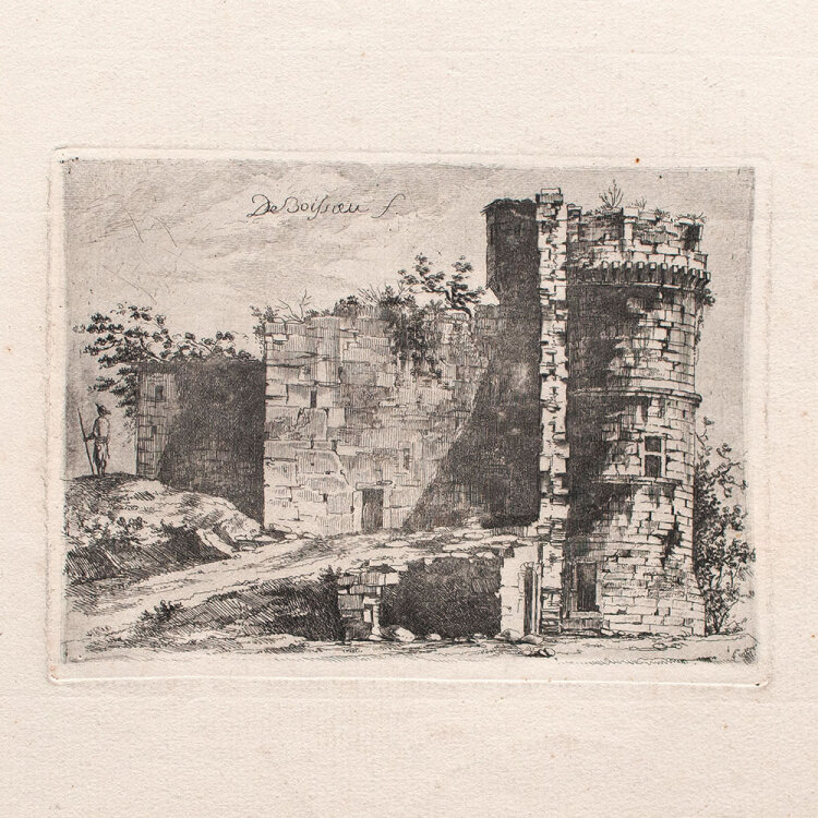 Jean-Jacques de Boissieu - Landschaft mit Burgruine - o.J. - Radierung auf geripptem Papier