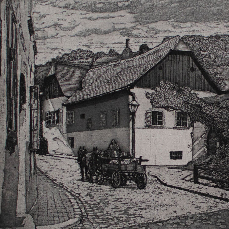 Max von Scherer - Haus des Prof. B. in Sievering - 1917 - Radierung mit Aquatinta auf aufgewalztem Chinapapier auf chamoisfarbenem Bütten