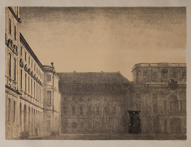 Hermann Esch - Barockschloss Mannheim - undatiert - Lithografie auf Büttenpapier mit Wasserzeichen