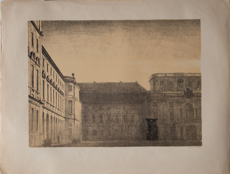 Hermann Esch - Barockschloss Mannheim - undatiert - Lithografie auf Büttenpapier mit Wasserzeichen