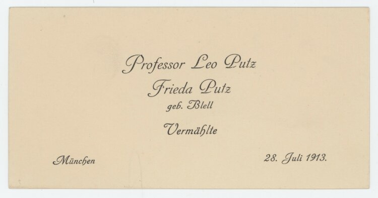 Leo Putz - Hochzeitsanzeige - 28.07.1913