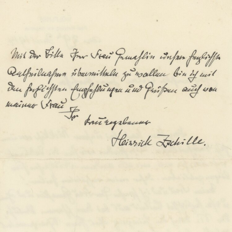 Heinrich Zschille - Kondolenzbrief - 29.06.1914