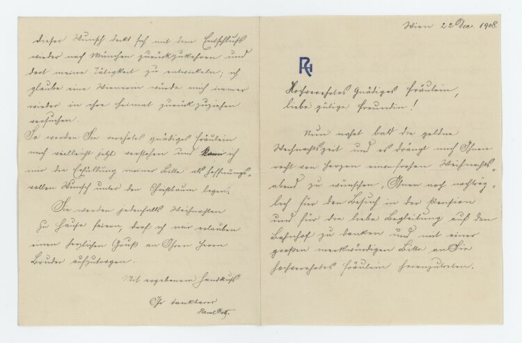 Hans Roth - Brief - 22.12.1908