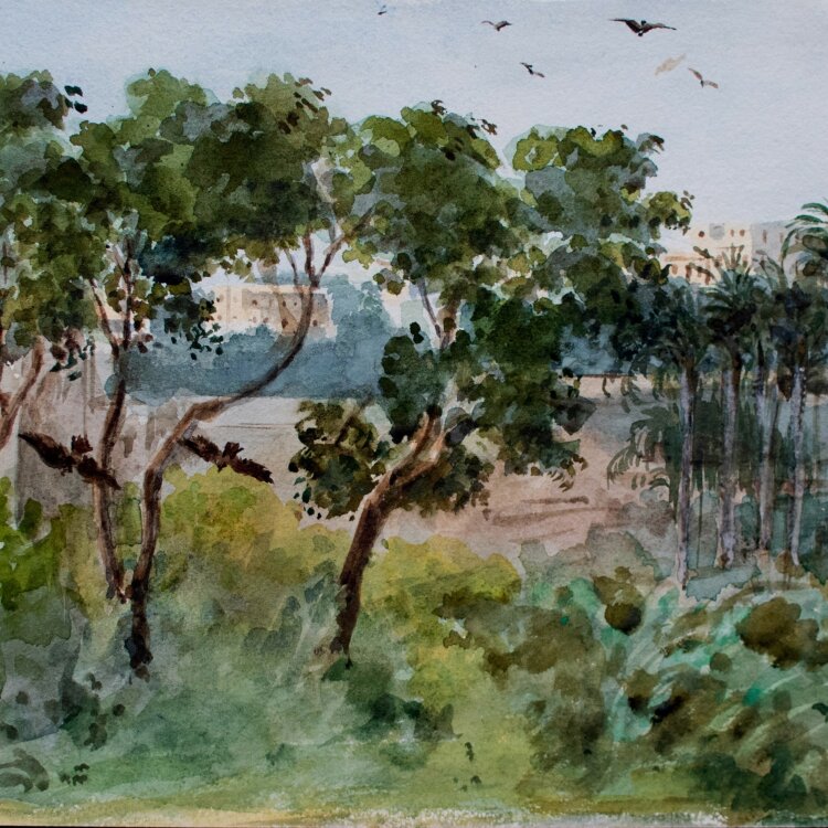 unbekannt - Südländische Landschaft mit Häusern - o. J. - Aquarell