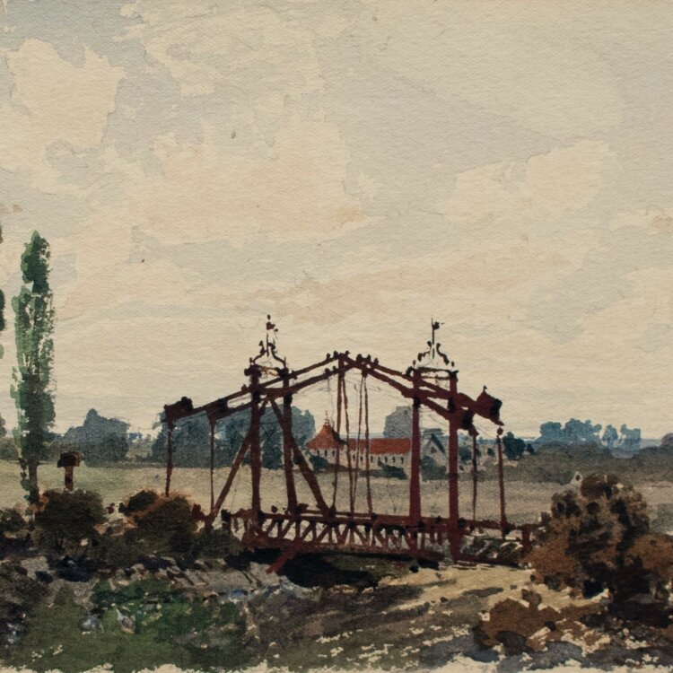 unbekannt - Landschaft mit Brücke - o. J. - Aquarell