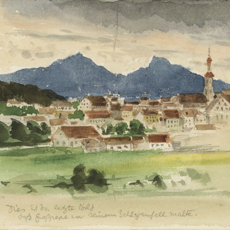 unbekannt - Stadt vor Bergen/ Hühnerskizzen - 1899 -...