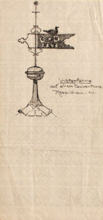 Wilhelm Danz - Entwurf Wetterfahne (Reppichau) - Bleistiftzeichnung - o. J.