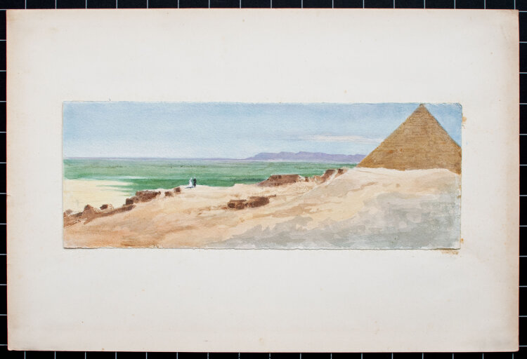 Unbekannt - Wüste mit Pyramide - o.J. - Aquarell und Bleistift