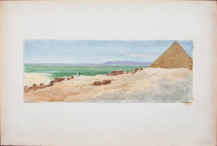 Unbekannt - Wüste mit Pyramide - o.J. - Aquarell und Bleistift