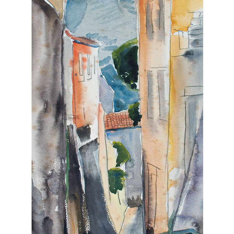 Gerhard Schulte-Dahling - Stadtansicht auf der Insel Rab in Kroatien - 1959 - Aquarell über Bleistift