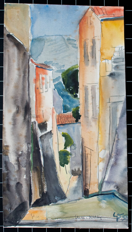 Gerhard Schulte-Dahling - Stadtansicht auf der Insel Rab in Kroatien - 1959 - Aquarell über Bleistift