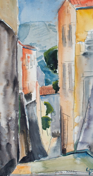 Gerhard Schulte-Dahling - Stadtansicht auf der Insel Rab in Kroatien - 1959 - Aquarell über Bleistift