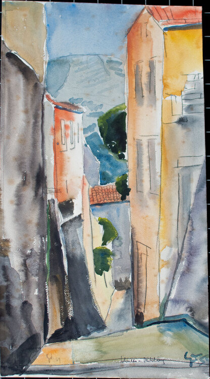 Gerhard Schulte-Dahling - Stadtansicht auf der Insel Rab in Kroatien - 1959 - Aquarell über Bleistift