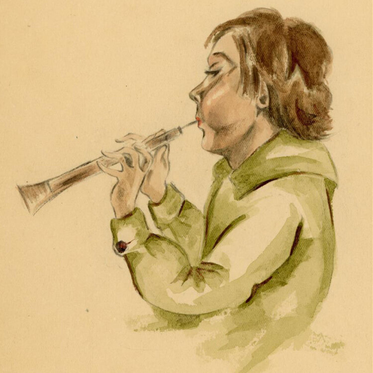 Witt Pfeiffer - Oboenspielerin - undatiert - Aquarell