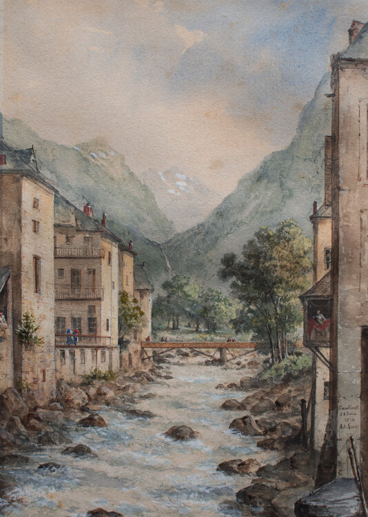 Adrien Lucy - Historische Ortsansicht Cauterets, Frankreich - 1874 - Aquarell