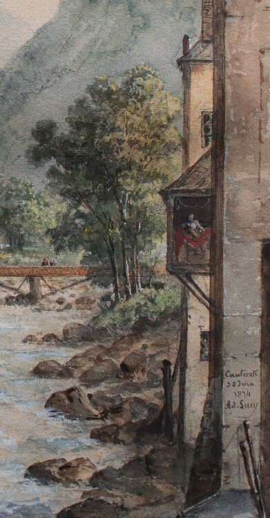 Adrien Lucy - Historische Ortsansicht Cauterets, Frankreich - 1874 - Aquarell