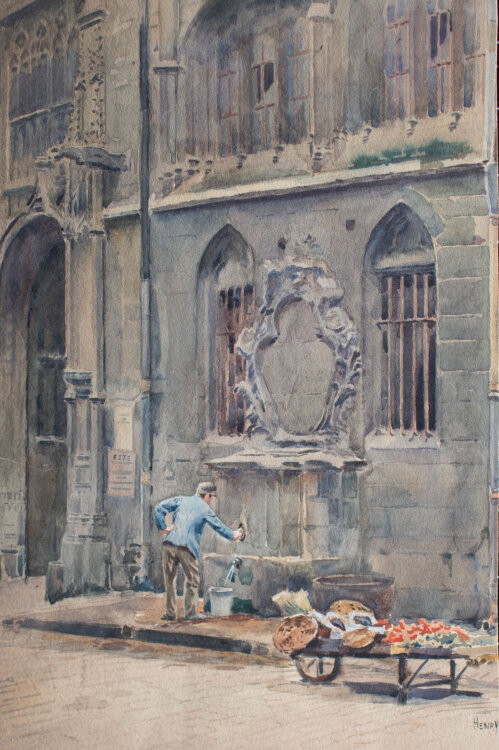 Émile Henry - Gemüsehändler am Wasserbrunnen - undatiert - Aquarell