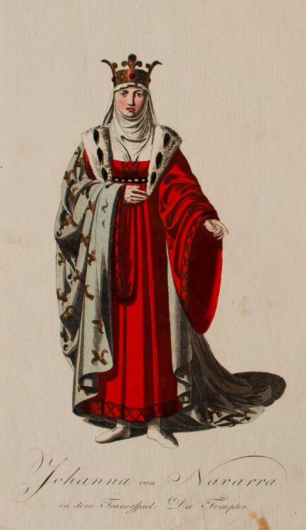 Ludwig Wilhelm Wittich - Johanna von Navarra aus dem Trauerspiel: Die Templer - 1812 - Handkolorierte Radierung