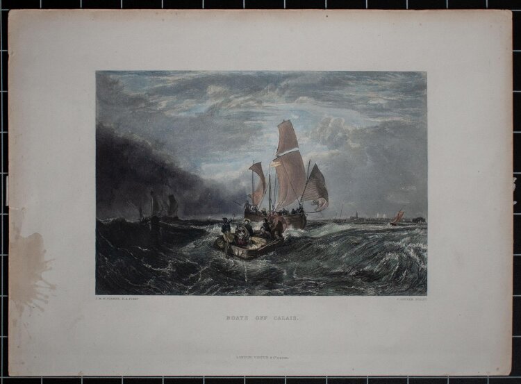 John Cousen nach William Turner - Boats off Calais - undatiert - colorierter Kupferstcih