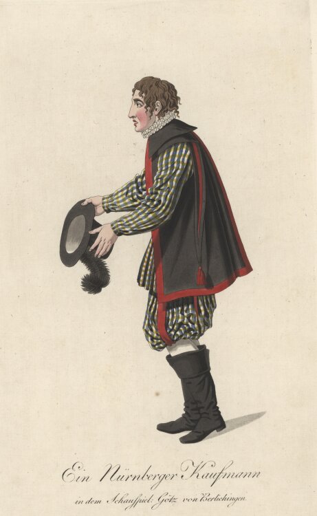 Ludwig Wilhelm Wittich - Ein Nürnberger Kaufmann aus dem Schauspiel: Götz von Berlichingen - 1812 - Handkolorierte Radierung